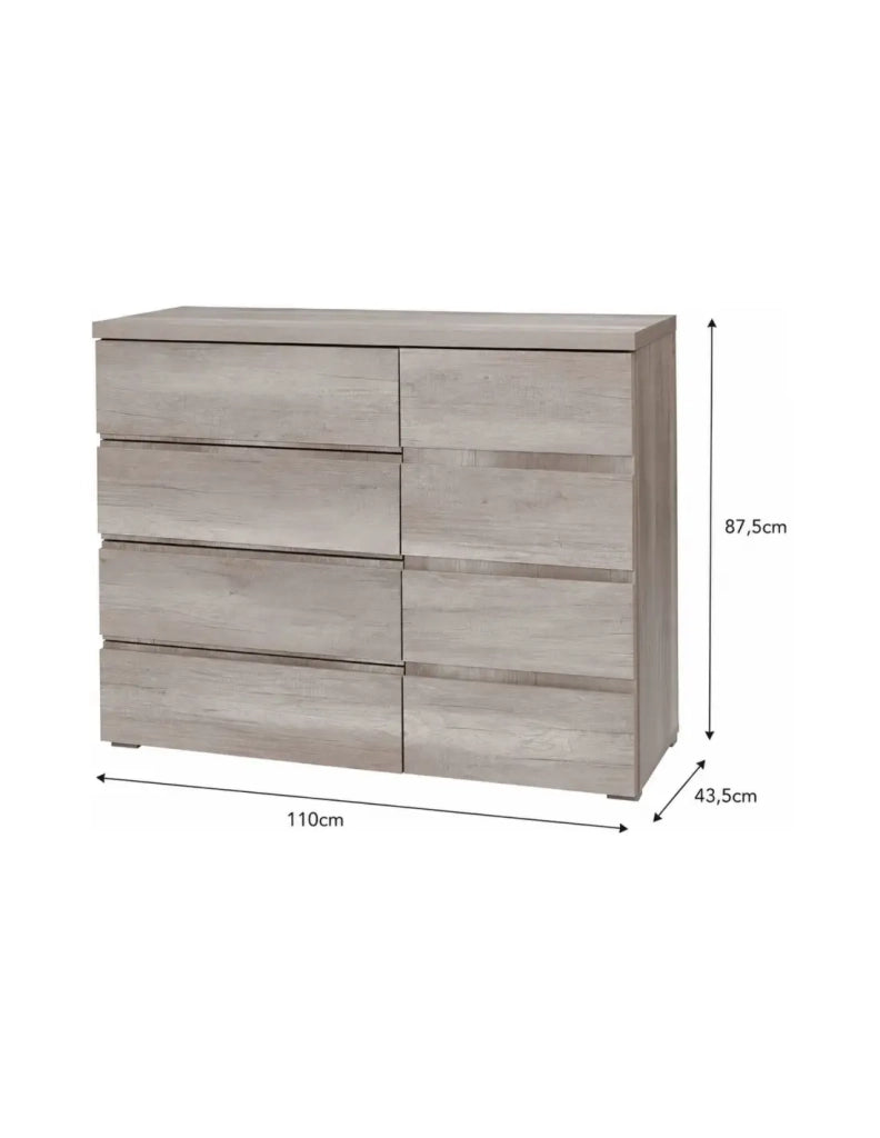 Cassettiera ROMI – 4 cassetti e 1 porta – Colore quercia dab canyon – L110 × P43,5 × H87,5 cm – Camera da letto per adulti