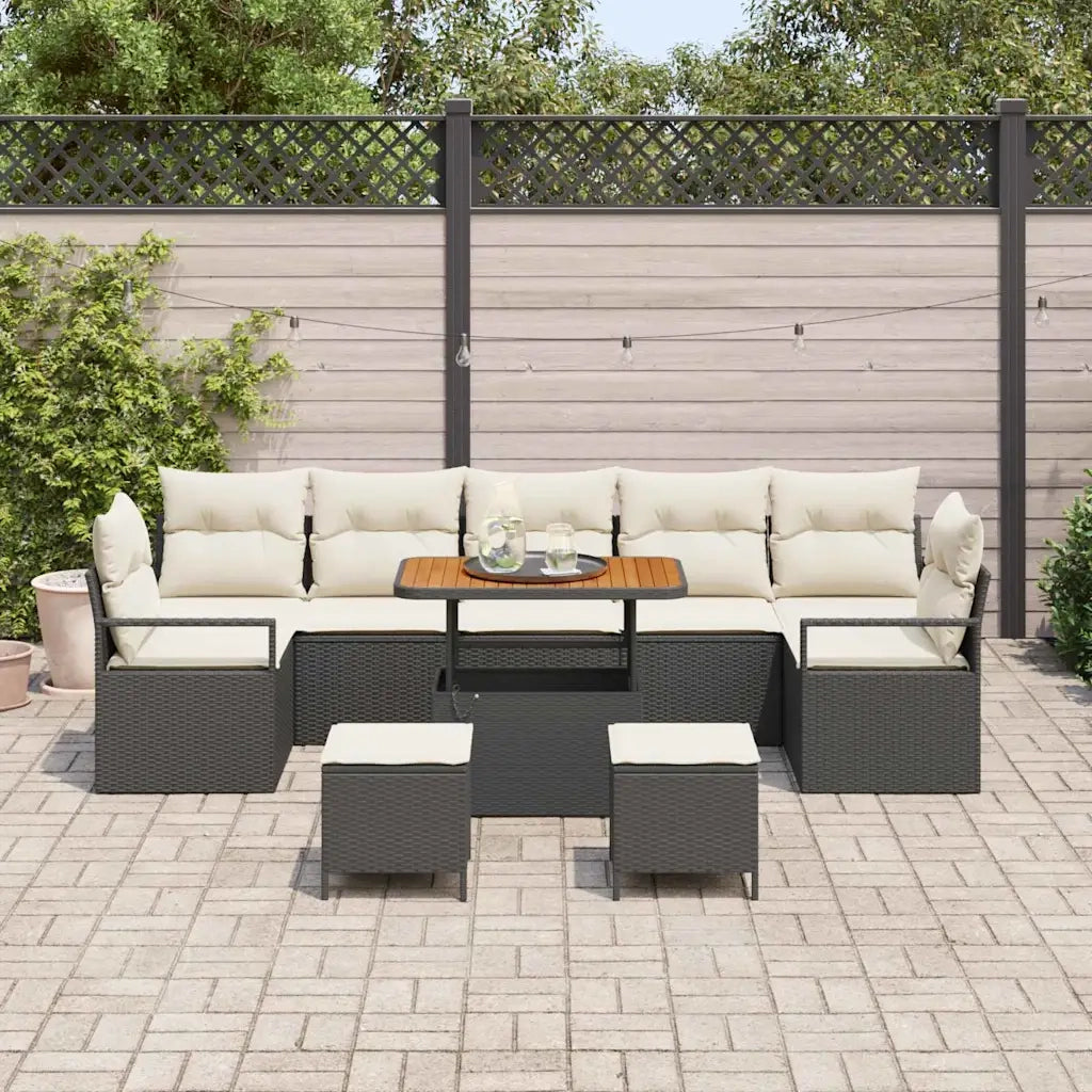 Set Divano da Giardino con cuscino 10 pcs Nero e Crema