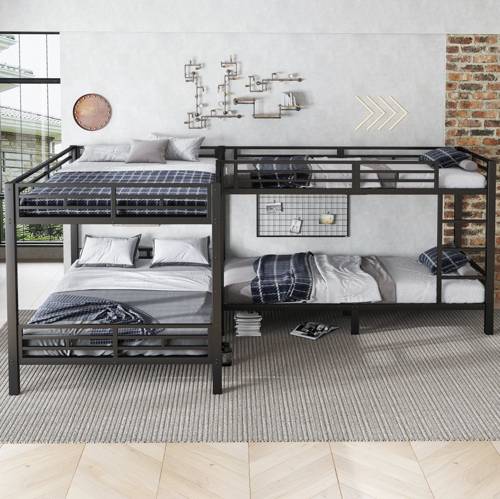 Letto a castello in metallo nero con scala a 3 gradini 90x200 cm e 140x200 cm