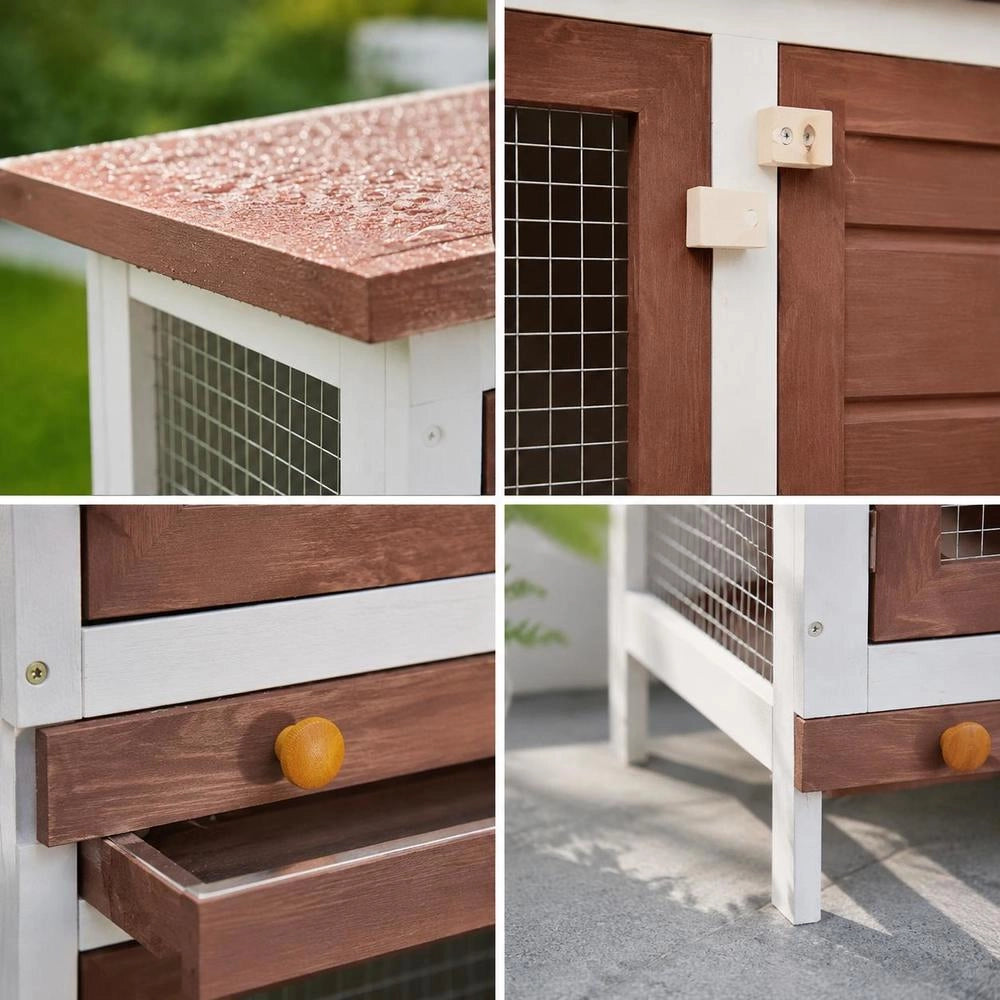 Rabbit Hutch With 4 Doors, Brown Wood