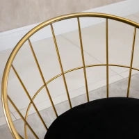 Set 2 Sgabelli da Bar Alti con Schienale e Poggiapiedi per Salotto o Cucina Stile Moderno, Cuscino in Velluto e Struttura in Metallo, 52.5x47x97cm, Nero e Oro