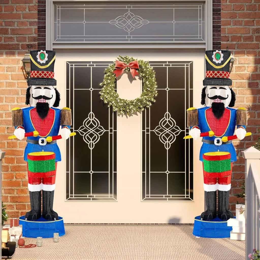 Soldato di Natale Illuminato 185 cm, Soldatino Schiaccianoci Illuminato con 100 Luci LED, Decorazioni Natalizie per Interno ed Esterno (Modello 2)