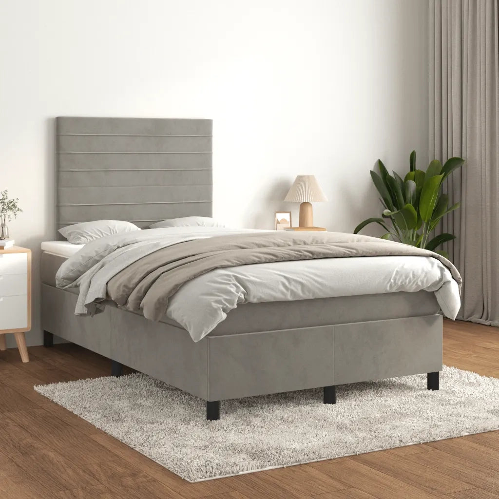 Giroletto a Molle con Materasso Grigio Chiaro 120x190cm Velluto