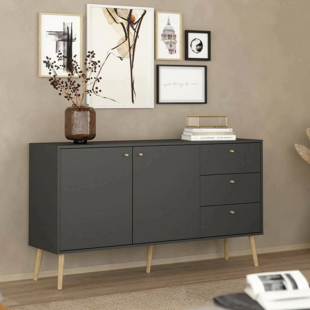Credenza Erina, Buffet da soggiorno, Madia da salotto, Dispensa da cucina, 147x39 h82 cm, Grigio