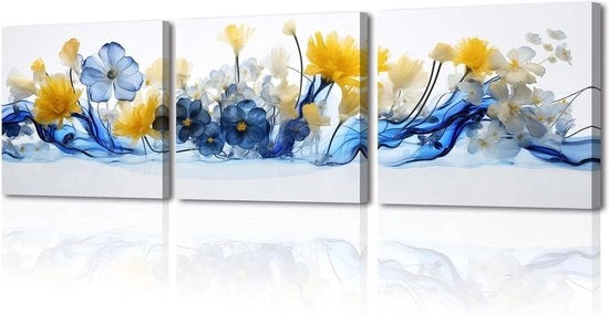 Stampo a tela blu con fiori - immagini di fiori su tela - decorazione per salotto - regalo di compleanno - 76x305x305 cm
