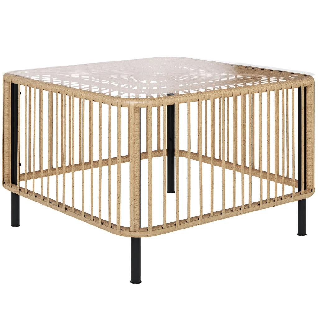 Tavolino da giardino in polyrattan con piano in vetro ¨C zephmum ¨C 65x65x43 cm