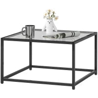Tavolino Quadrato in Vetro Temperato e Acciaio, 68x68x39 cm, Nero