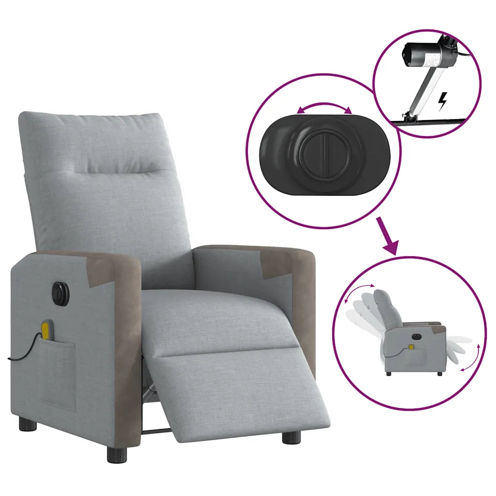 Divano Sedia-Poltrona Reclinabile Massaggio Elettrica Grigio Chiaro Tessuto 774908