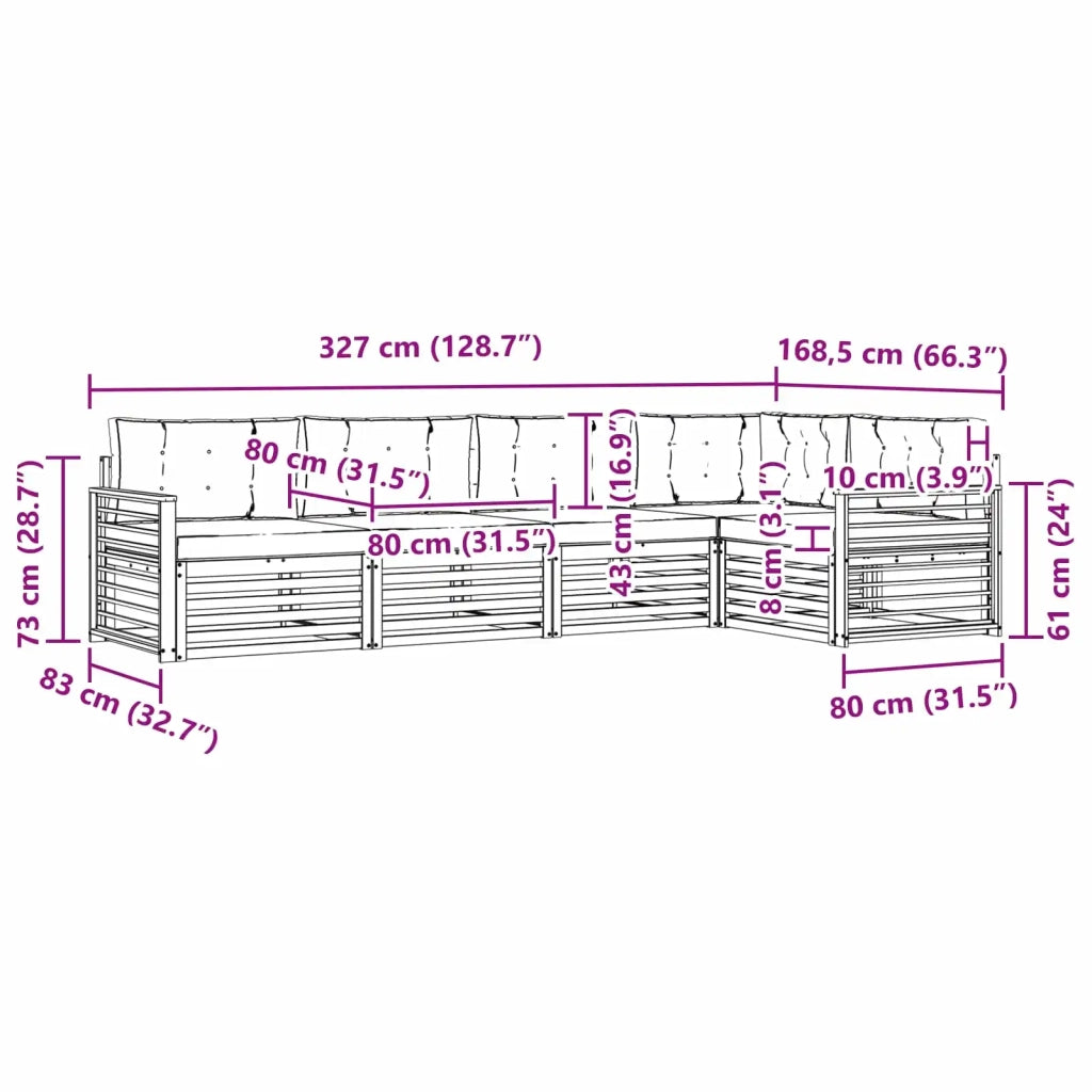 Set di divani da esterno 6 pcs Bianco e Beige Poliestere