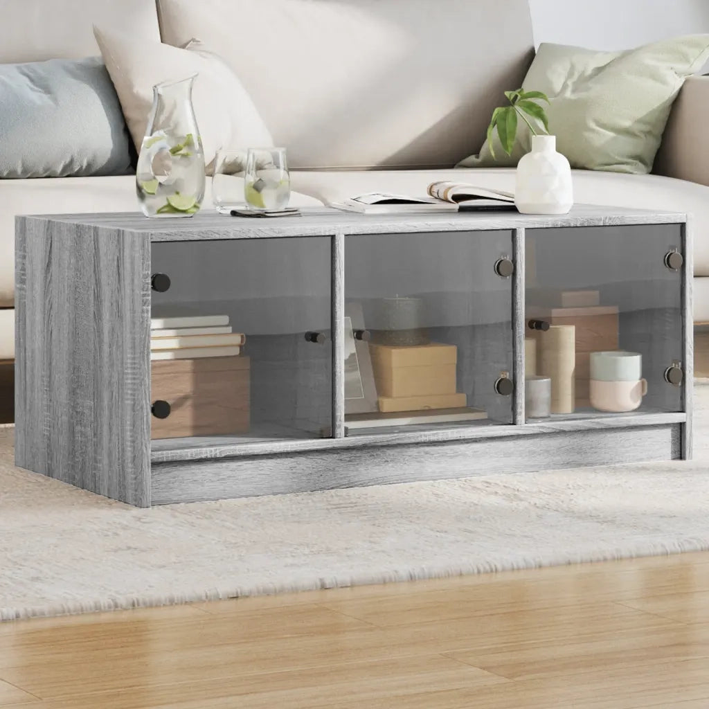 Tavolino da salotto | Tavolino da caff¨¨ | Tavolino da Soggiorno con Ante in Vetro Grigio Sonoma 102x50x42cm