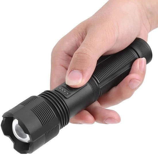 Lampada da tasca da 800 lumen, 15W LED da presa USB ricaricabile per esterno, portata luminosa 300-500 metri, 5 impostazioni di lavoro.