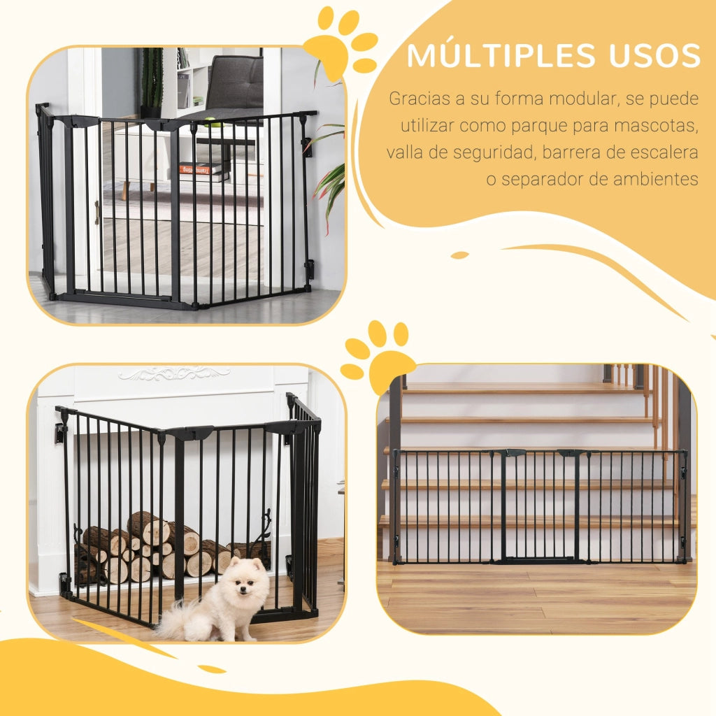 Barriera per Cani Pieghevole 3 Pannelli Porta Corridoio ¨C Zephmum ¨C Nero 180x74.5 cm