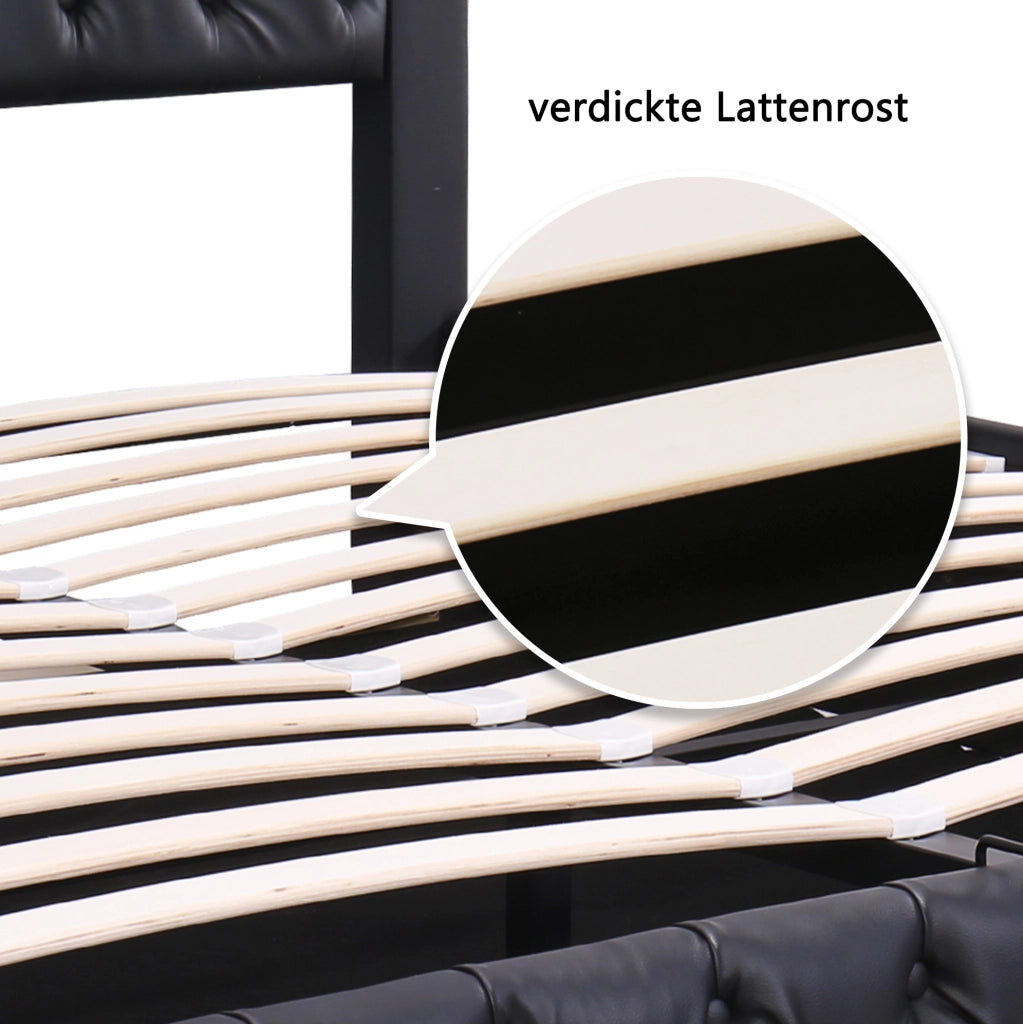 Letto imbottito 140x200 cm con LED e vano contenitore