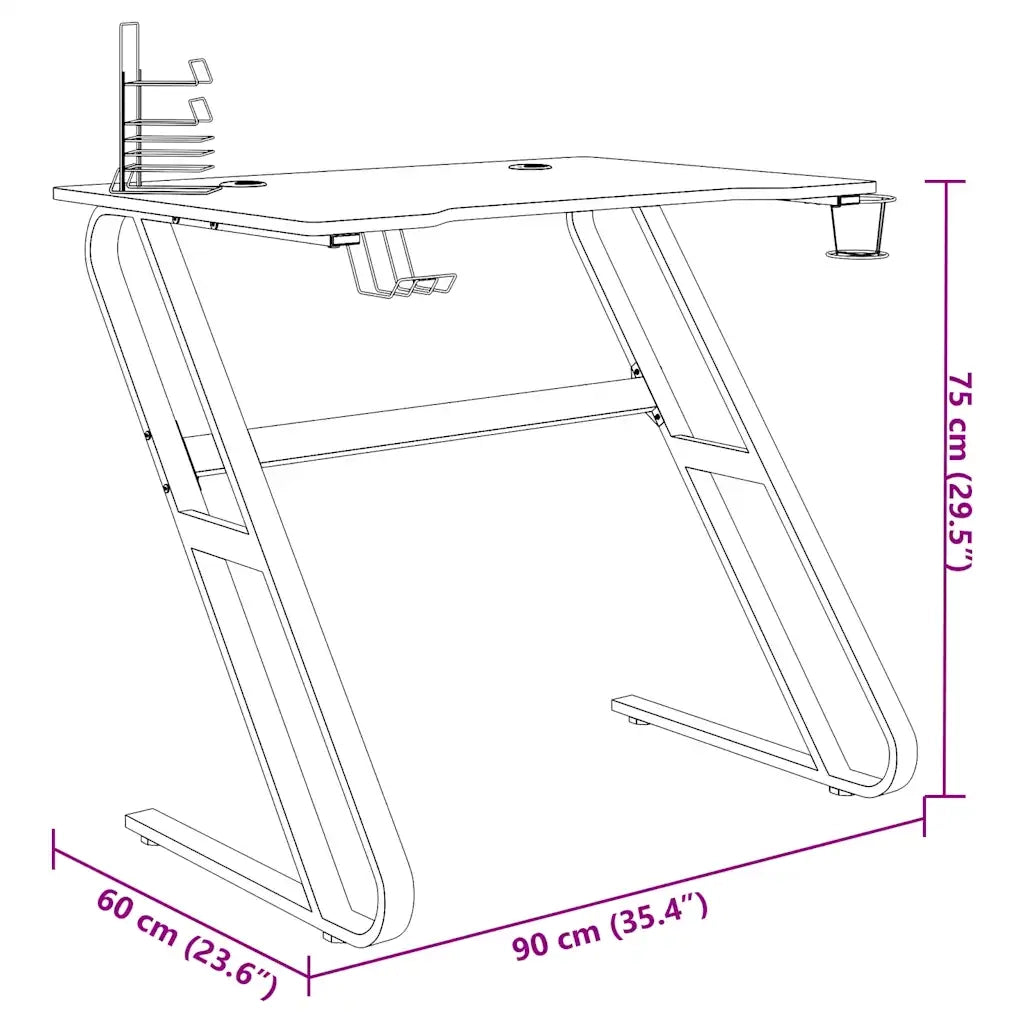 Scrivania | Tavolo da Ufficio da Gaming con Gambe a ZZ Nera 90x60x75 cm