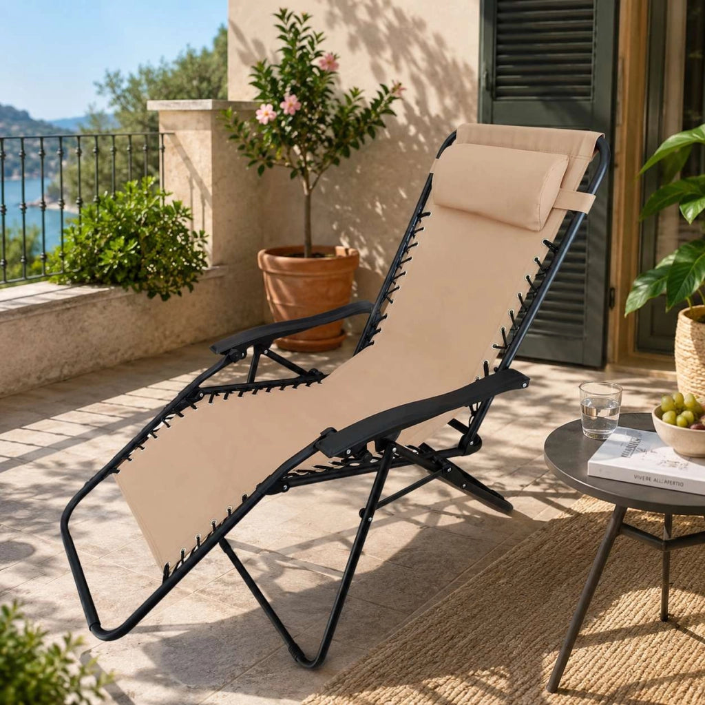 FERCASA SEDIA SDRAIO GREEK IN ACCIAIO PIEGHEVOLE RECLINABILE REGOLABILE ECRU' 94X65X113