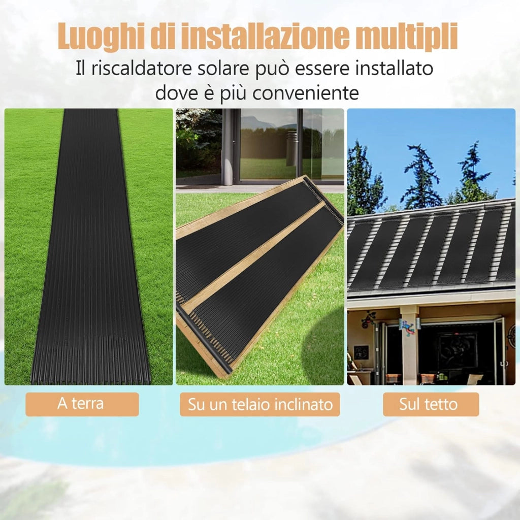Riscaldatore Solare per Piscina, 2 pz 500 x 75/600x75 cm Pannelli Solari in PE Resistente alle Intemperie e Assorbimento Efficiente, per 21500/25800 L Piscina Interrata e Fuori Terra (6m)