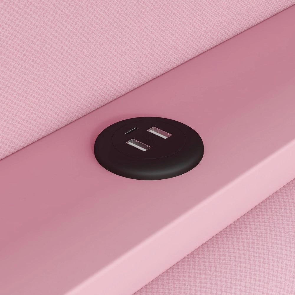 Letto a Soppalco Imbottito con Scrivania e Letto Estraibile, LED e USB ¨C MINIMAL ¨C Rosa 90x200