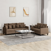 Set di Divani 2 pz con Cuscini Marrone in Tessuto