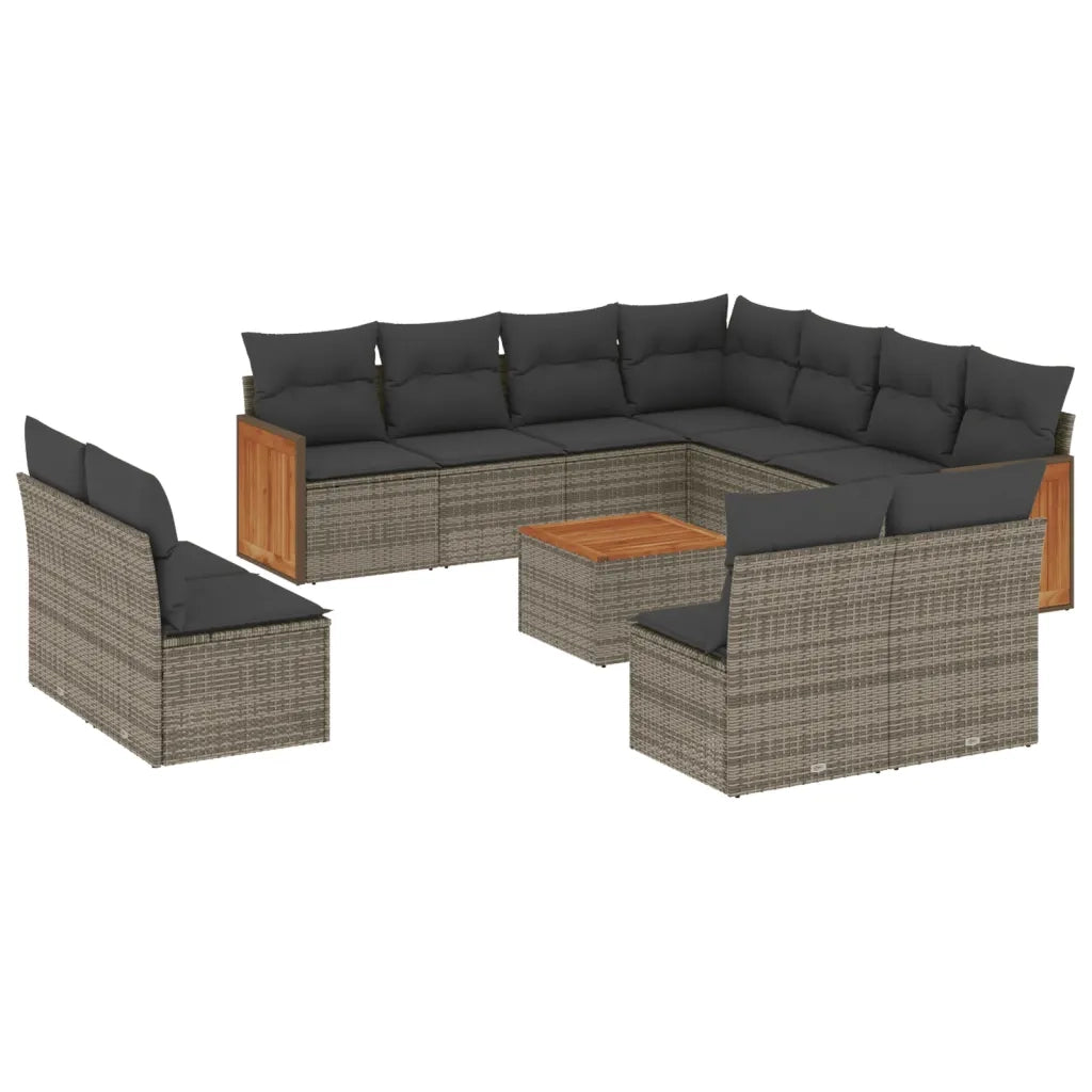 Set Divani da Giardino 12 pz con Cuscini Grigio in Polyrattan 3227775