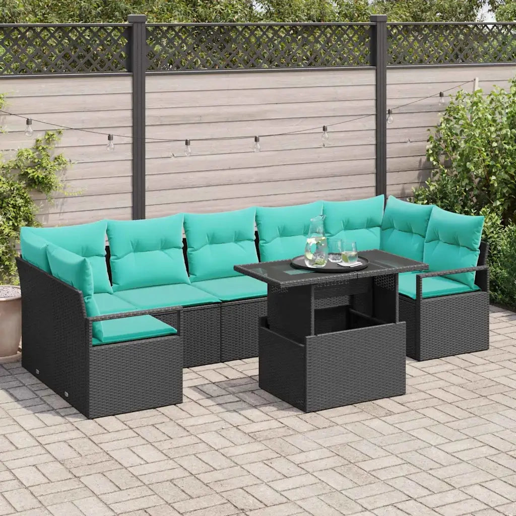 Set Divano da Giardino con cuscino 8 pcs Nero e Blu polyrattan