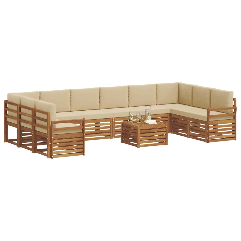 Set di divani da esterno 11 pz Naturale e Beige 3375603