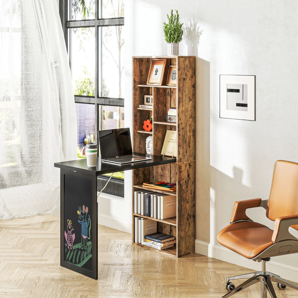 Scrivania con libreria e scaffale regolabile, postazione computer e lavagna ¨C zephmum ¨C 98x51x153cm, marrone