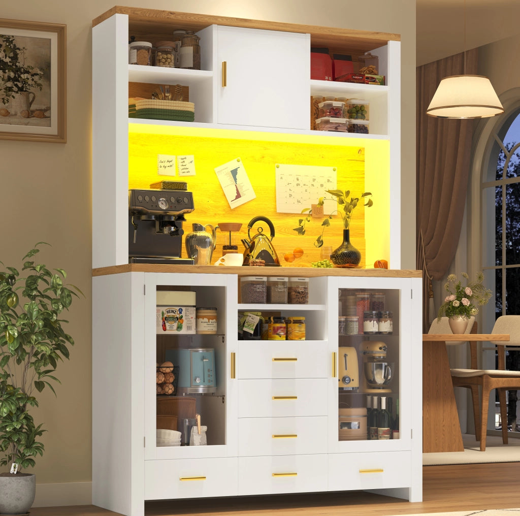 Buffet 120x40x188 cm con illuminazione LED; in MDF; bianco effetto legno