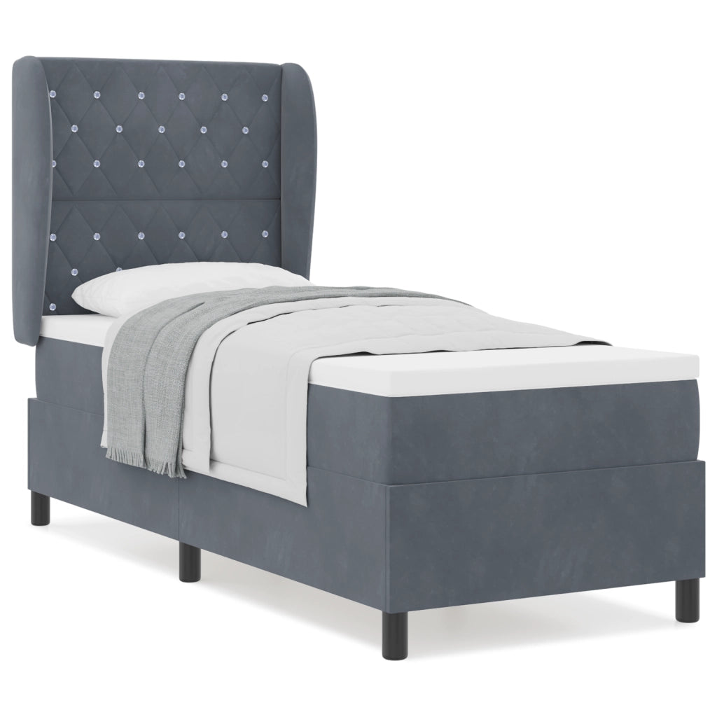 Letto a Doghe con Materasso  Grigio Scuro 80x200 cm Velluto