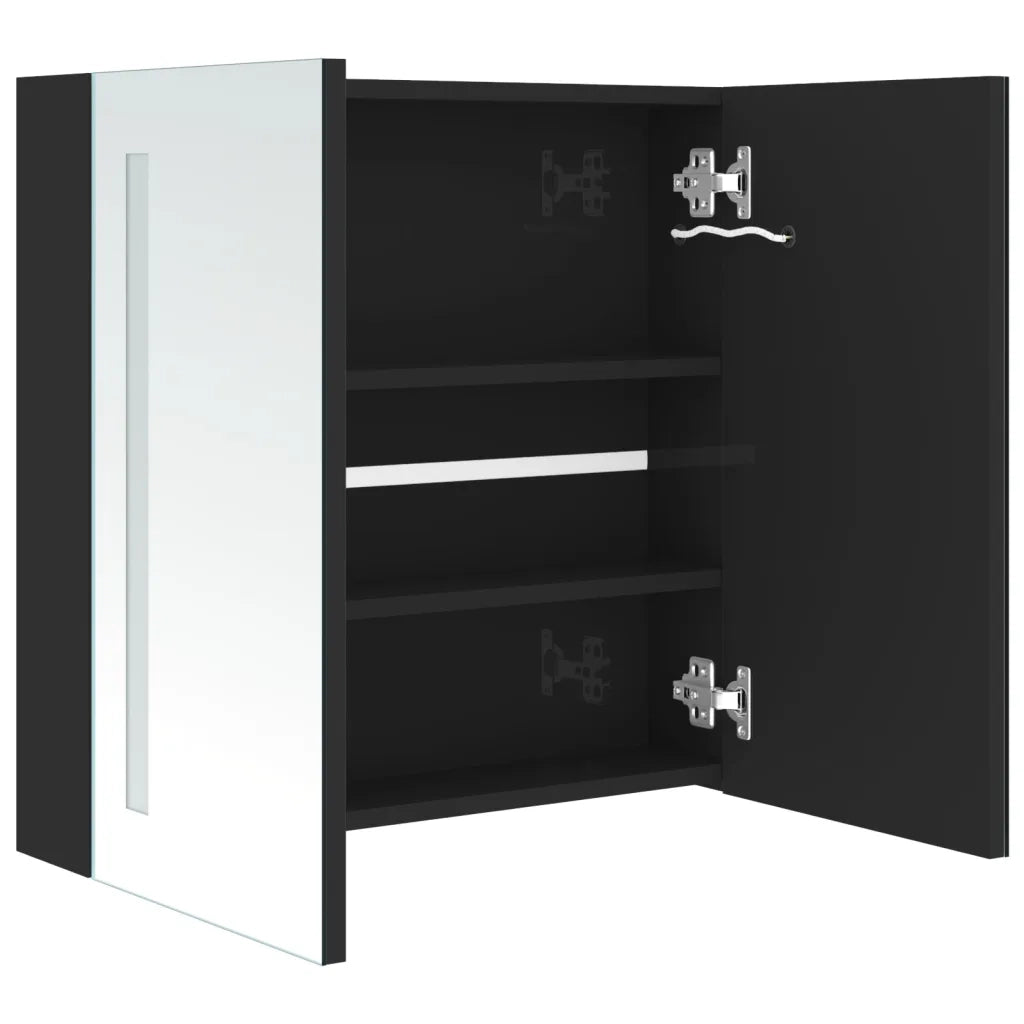 Armadietto Bagno con Specchio e LED Nero Lucido 62x14x60 cm cod mxl 77260