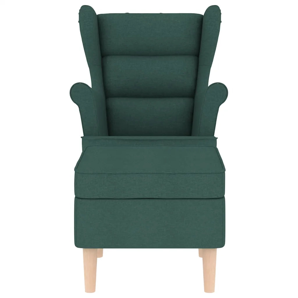Poltrona con Poggiapiedi Verde Scuro in Tessuto