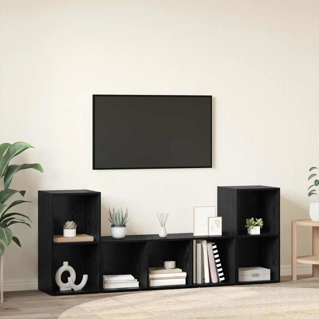 Set mobile TV 3 pz Nero Legno ingegnerizzato 3393253