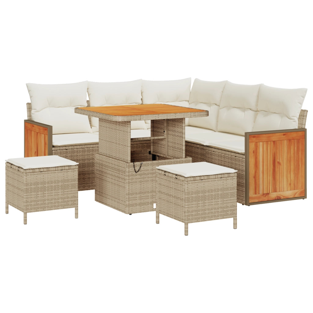 Set divano da giardino 8 pezzi con cuscini in rattan beige