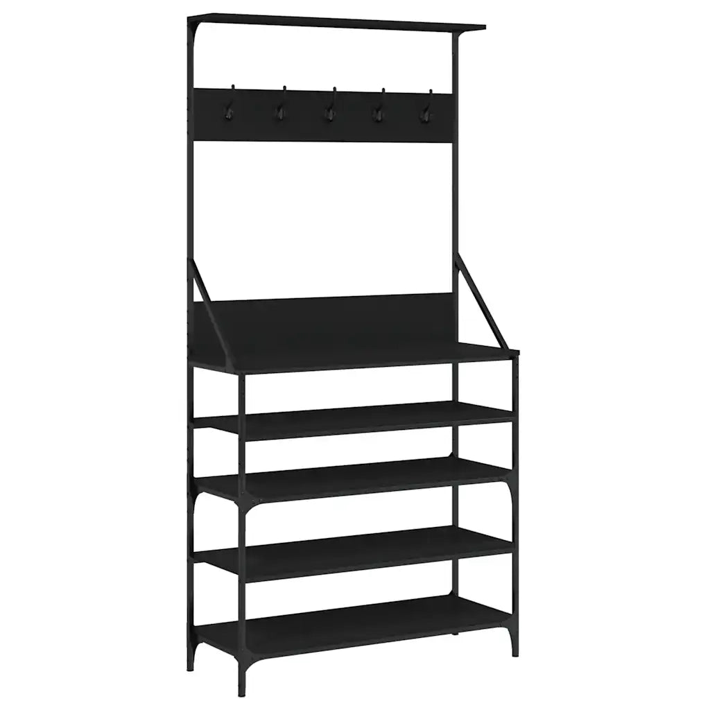 Appendiabiti con Porta Scarpe-Scarpiera con Appendiabiti Nero 90x34x184 cm