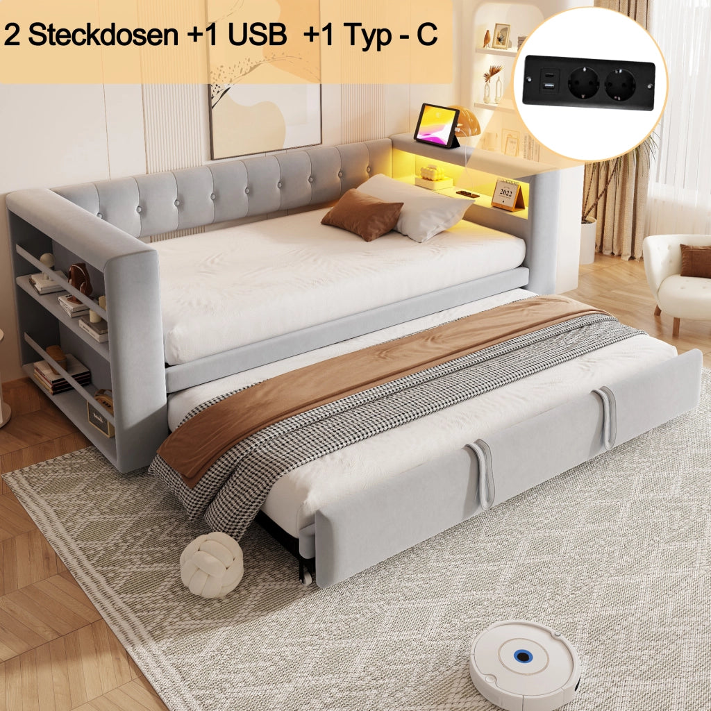 Letto con divano letto integrato flanella grigio chiaro 180x190 cm
