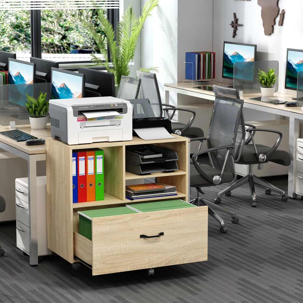 EasyComfort Mobile Multiuso per Ufficio Porta Stampante con 5 Ruote e Ripiano Regolabile, 77x40x73cm - Legno