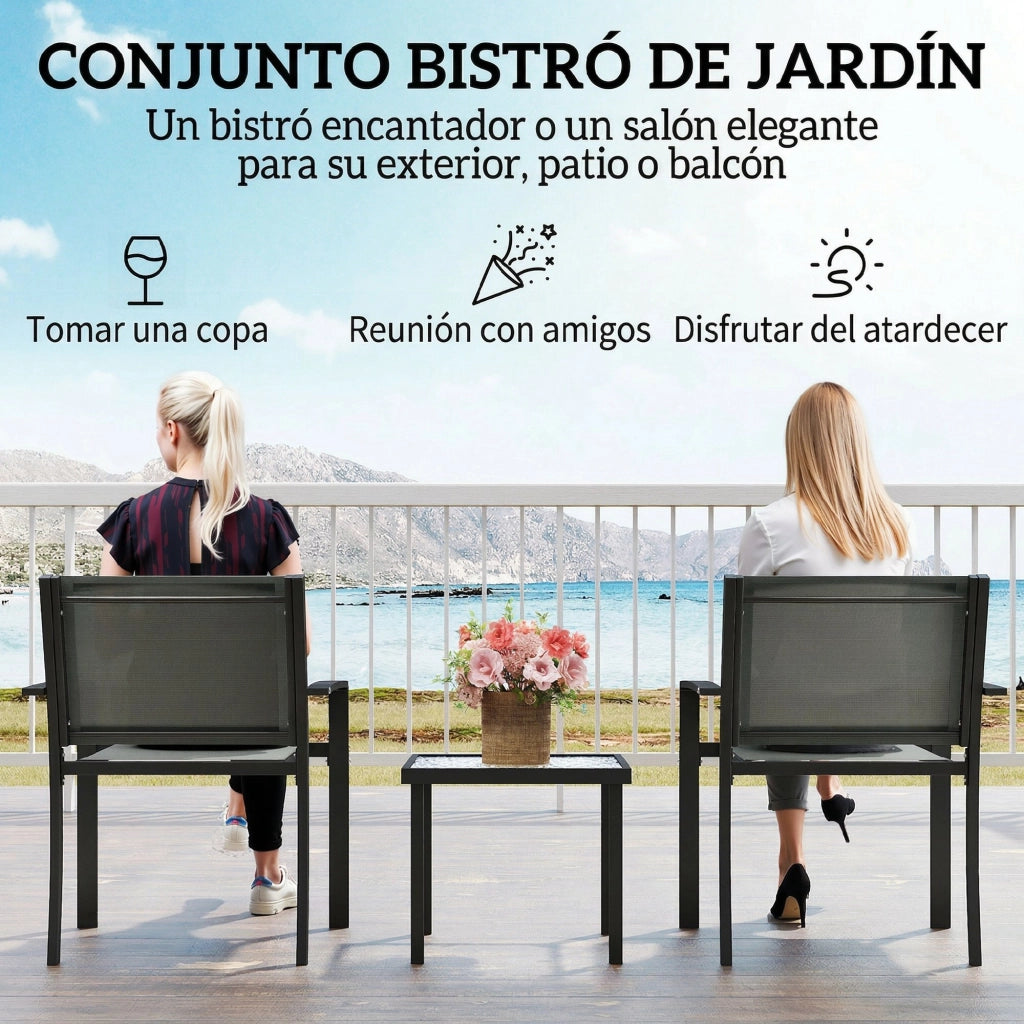 Set Tavolo e Sedie da Giardino 3 Pezzi con 2 Sedie Textilene e Tavolo Vetro Grigio Chiaro ¨C zephmum