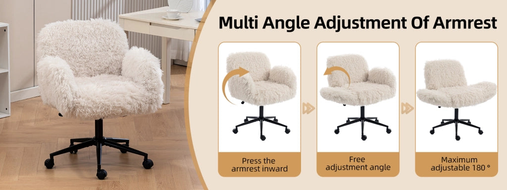 Sedia da ufficio compatta in tessuto effetto lana con braccioli pieghevoli e altezza regolabile per casa beige
