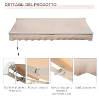Tenda da Sole per Esterno a Bracci Avvolgibile con Apertura a Manovella, 295x200 cm, Beige