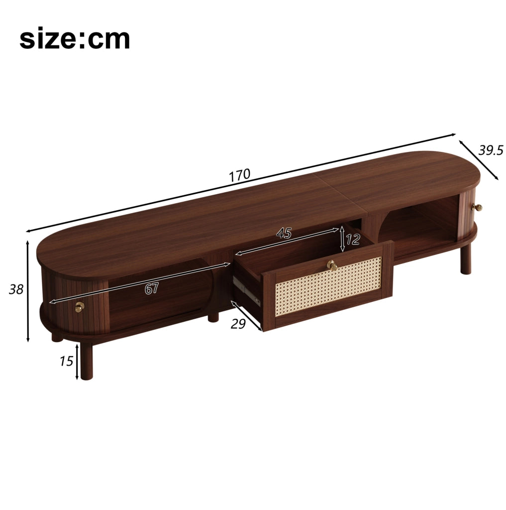 Mobile TV 170 cm in legno e rattan con ante e cassetti