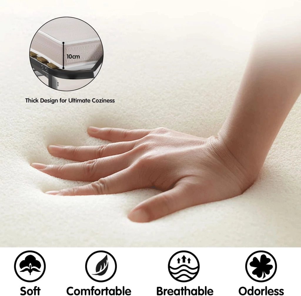 Letto Singolo Pieghevole, Portata di 120 kg, con 4 Ruote, 4 Gambe in Mettallo, Fibbia Fissata, 90 x 200 cm, Materasso di 10 cm, Ideale per Viaggio e di Riserva