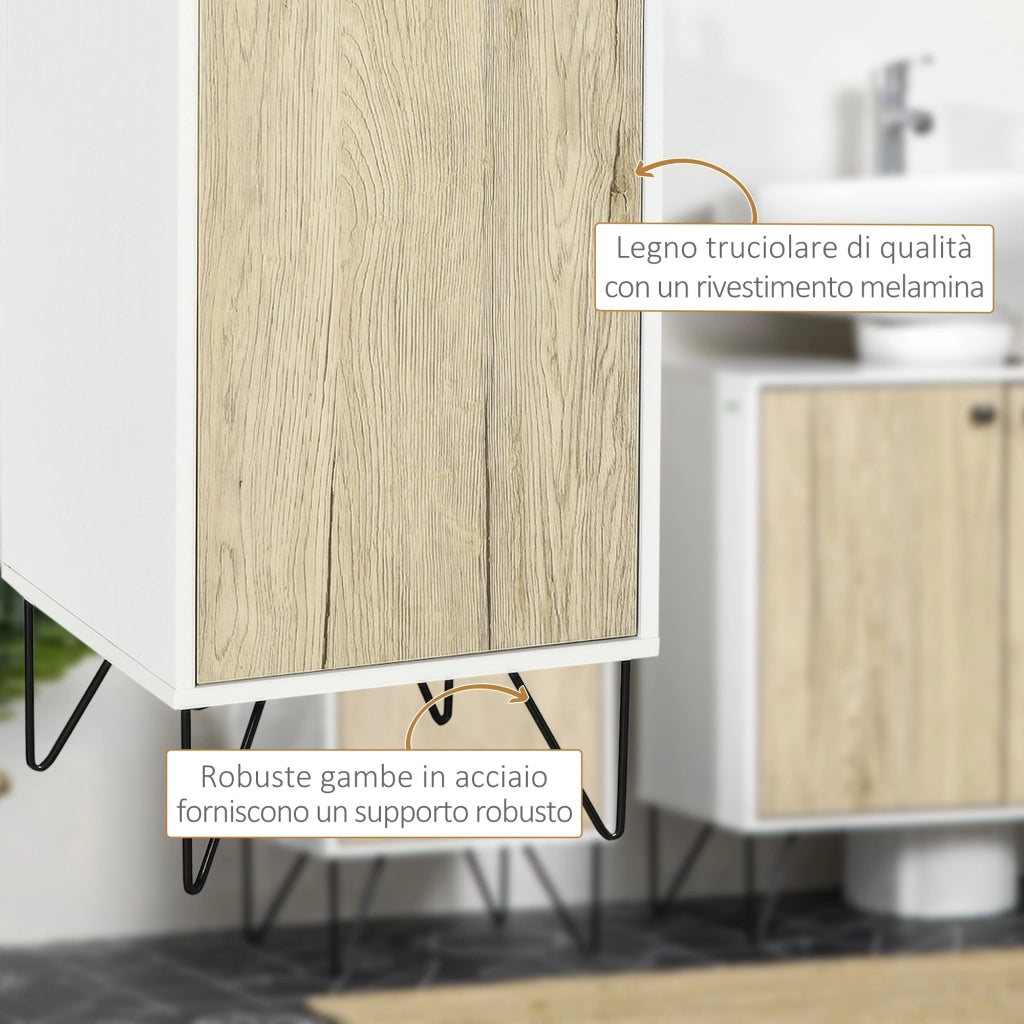 Mobile Bagno con Anta e Ripiano Aperto ¨C zephmum ¨C Legno, Quercia e Bianco, 31.5x30x91cm