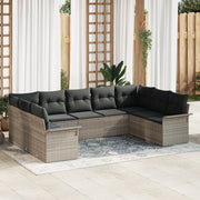 Set Divano da Giardino 9 Pezzi con Cuscini Grigio Chiaro in Polyrattan