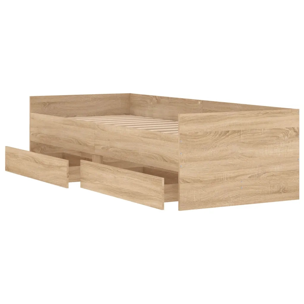 Letto singolo | Letto per adulti | Giroletto con Cassetti Rovere Sonoma 75x190 cm Small Single