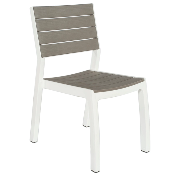Sedia da Giardino Harmony in Resina Effetto Legno Colore Bianco Tortora Impilabile e Resistente alle Intemperie Keter