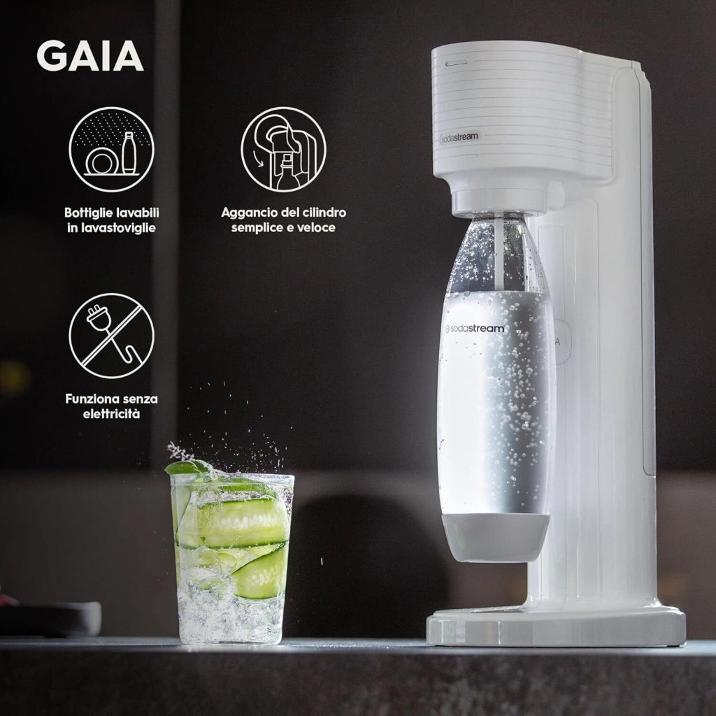 SodaStream 2270276 Gaia Gasatore Acqua Frizzante Bottiglia PET 1L Cilindro CO2 Quick Connect 60L colore Bianco