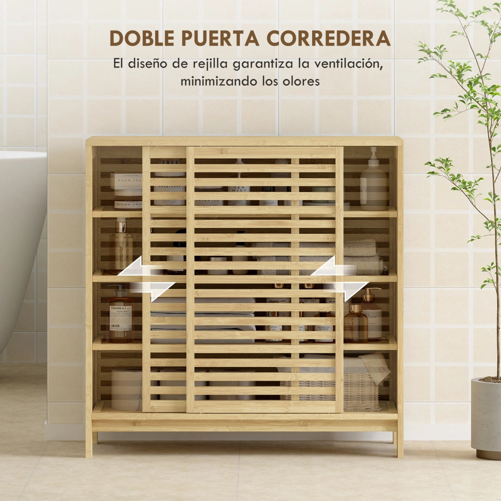 Mobile da Bagno in Bamb¨´ con 2 Ante Scorrevoli e 4 Ripiani ¨C Xylo ¨C Naturale 80x34x80 cm