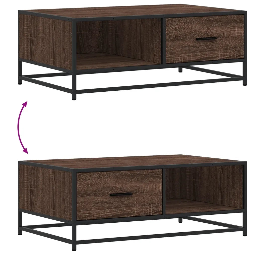 Tavolino-Tavolino da soggiorno-Tavolo Rovere Marrone 90x57x35 cm Legno Multistrato e Metallo