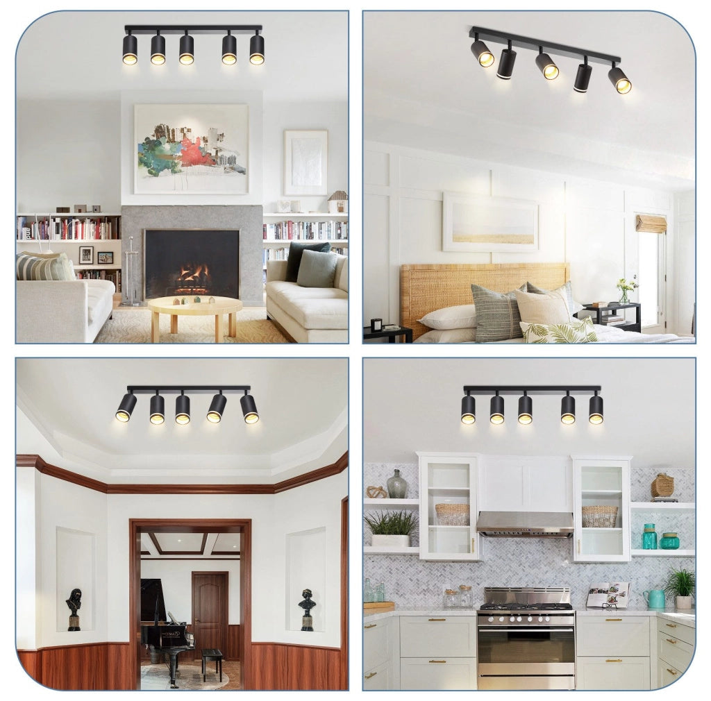 ZMH Faretto da soffitto neri 5 luci GU10 orientabili 355° metallo moderni per cucina soggiorno camera senza lampadina