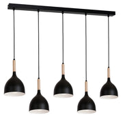 Lampada a sospensione nera legno 5 luci 122cm E27 Luminex
