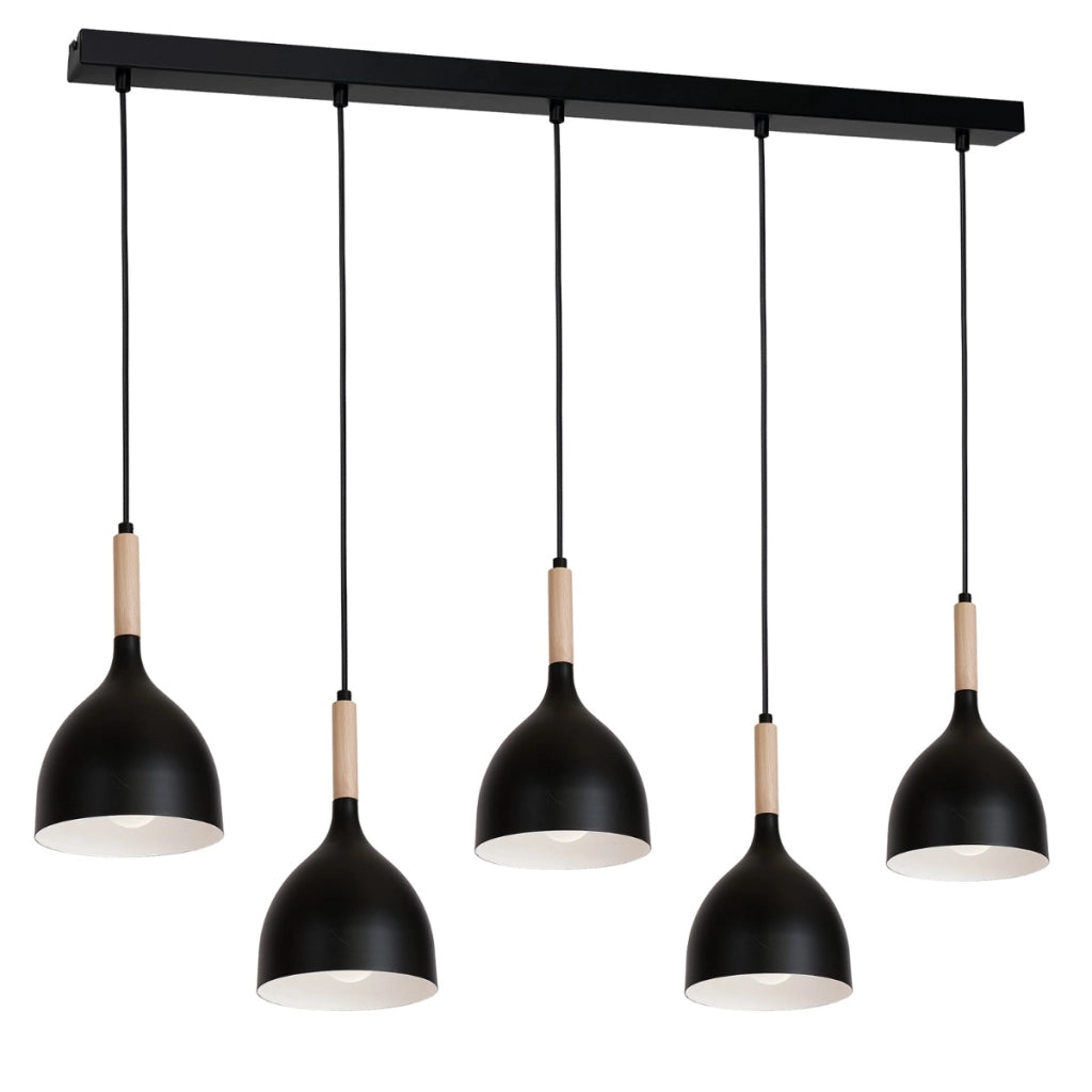 Lampada a sospensione nera legno 5 luci 122cm E27 Luminex